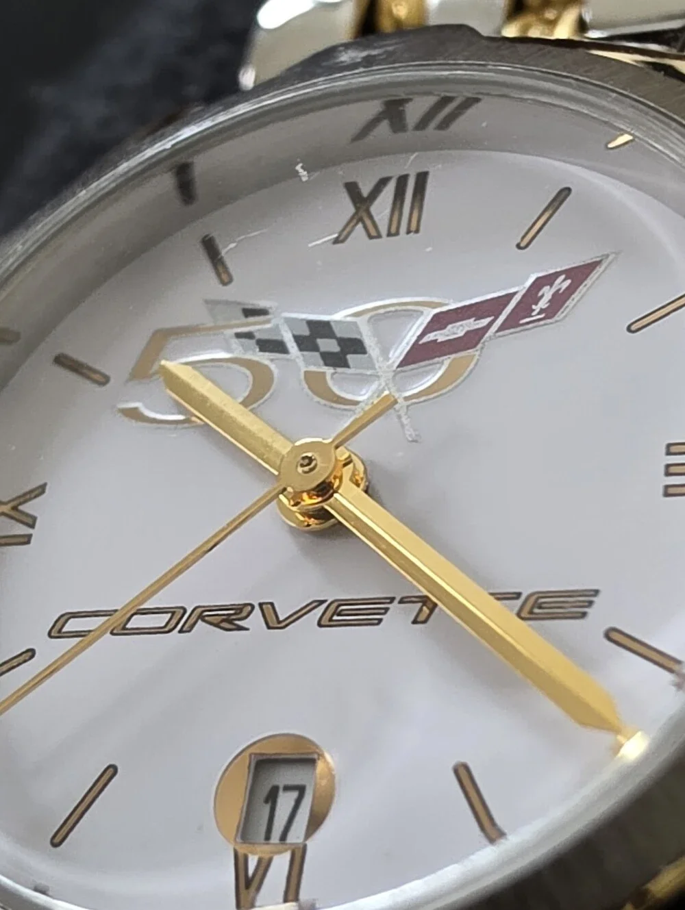 VTG Corvette GM TX0298 50th Anniversary Offically Licensed 26mm Date Watch WORKS